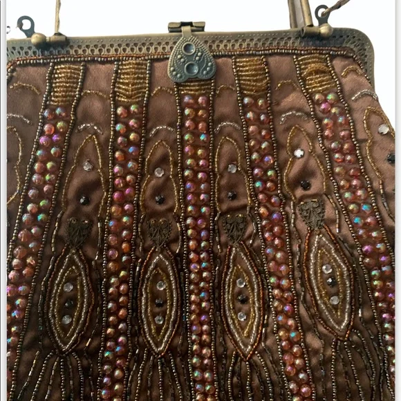 Vintage Beaded Brown Handbag - Picture 2 of 9